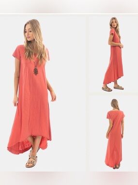Dylan slub cotton hi-Lo short sleeve dress